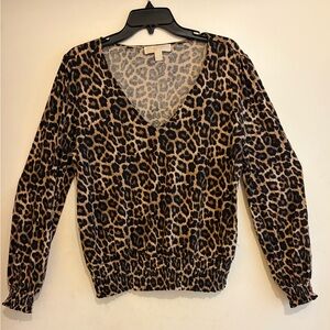 Michael Kors Leopard Print V-Neck Blouse Size Large